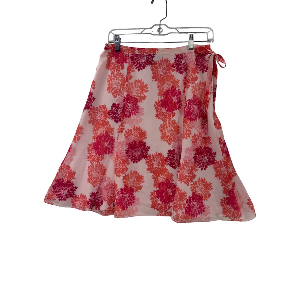 Ann Taylor Skirt Floral Pink Orange Tie Waist Lightweight Size‎ 4